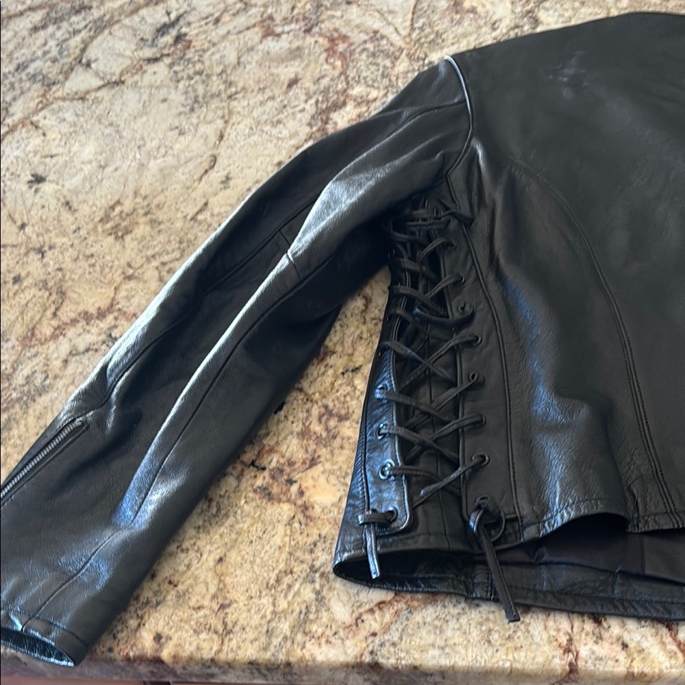 Black Leather Button-Up Jacket - image 7